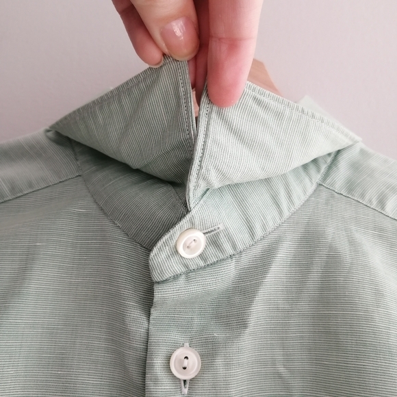 Eton Super Slim Fit Men's Dress Shirt Green Cotton Linen Blend 14.5 w 32" Sleeve - Picture 7 of 16